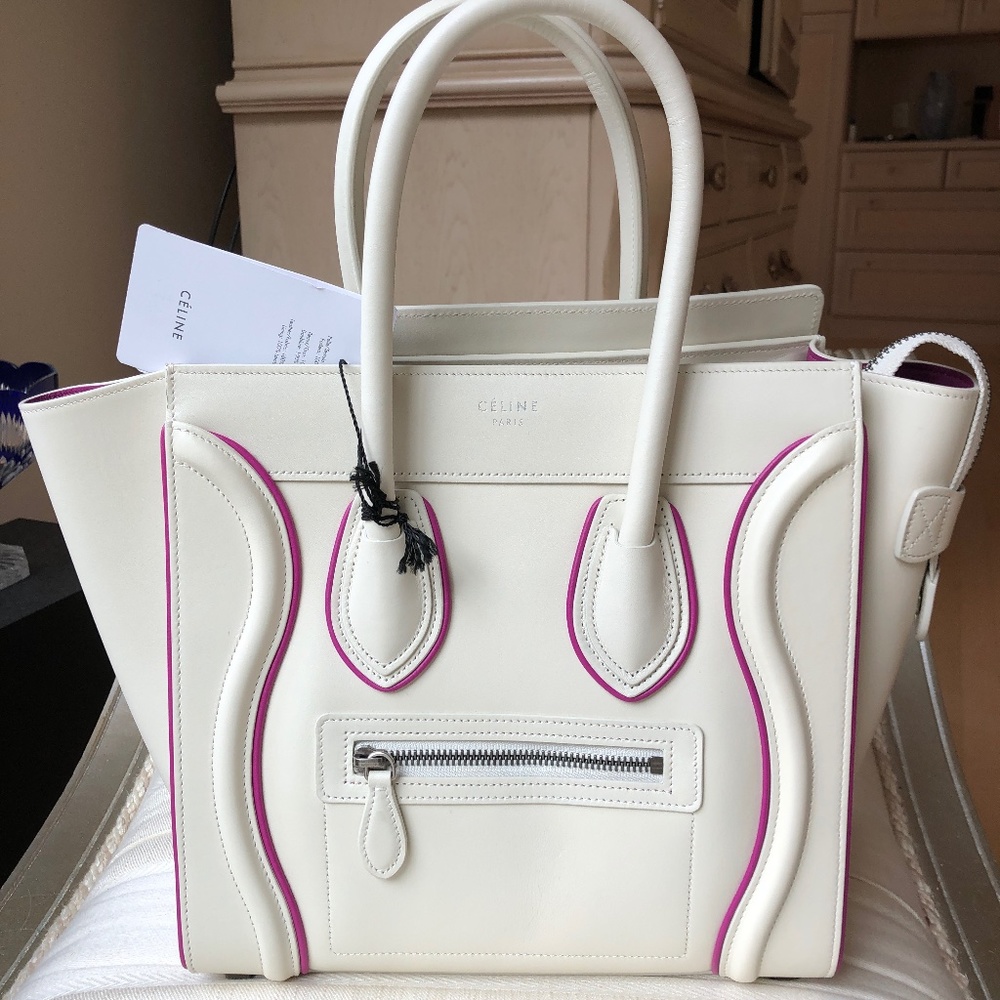 ❗️SOLD❗️Celine White/Magenta Micro Luggage Tote - Picture 2 of 16